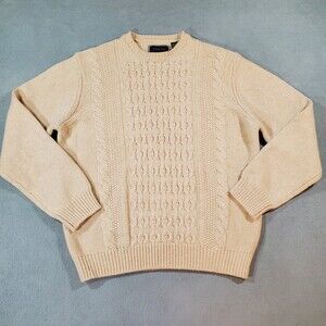 Viyella Sweater Men Large Ivory Lambswool Classic Fit Cable Knit Vintage